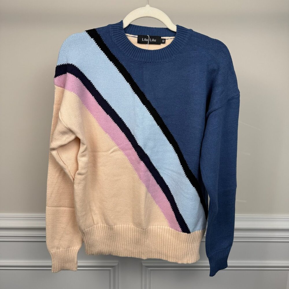 LiLu LiLu Women's Sweater - Colorblock Pattern, Size 10 Multicolor Long Sleeve